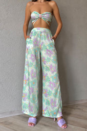 Mint Yeşili Beli Lastikli Pantolon ve Aksesuar Detaylı Crop Takım SY-0721-Mint Yeşili