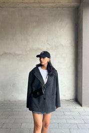 Antrasit Çizgili Kaşe Blazer Tasarım Ceket SY-2470-Antrasit