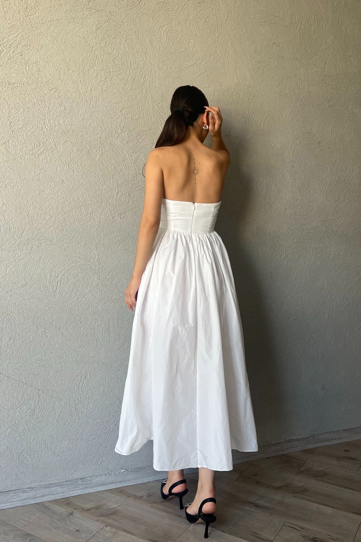 Beyaz Kalp Yaka Straplez Balon Elbise SY-2352-Beyaz