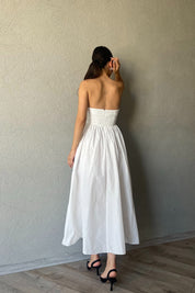 Beyaz Kalp Yaka Straplez Balon Elbise SY-2352-Beyaz