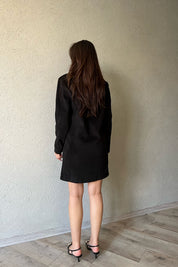 Siyah V Yaka Vatkalı Kaşe Elbise SY-1254-Siyah