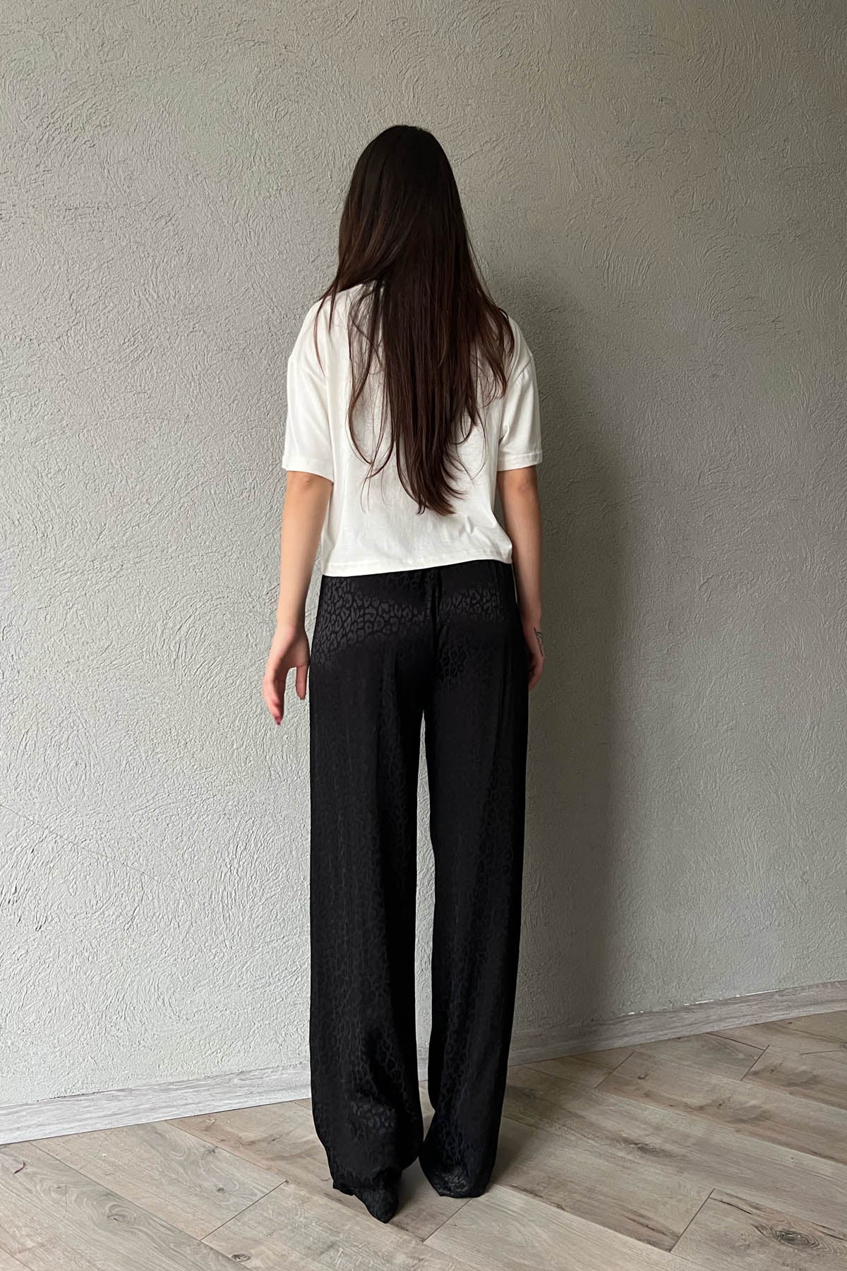 Siyah Leopar Desenli Jakarlı Bol Paça Pantolon SY-1686-Siyah