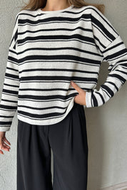 Siyah Çizgili Triko Kazak SY-1134-Siyah