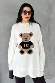 Ekru Teddy Bear Nakışlı Triko Kazak SY-2831-Ekru