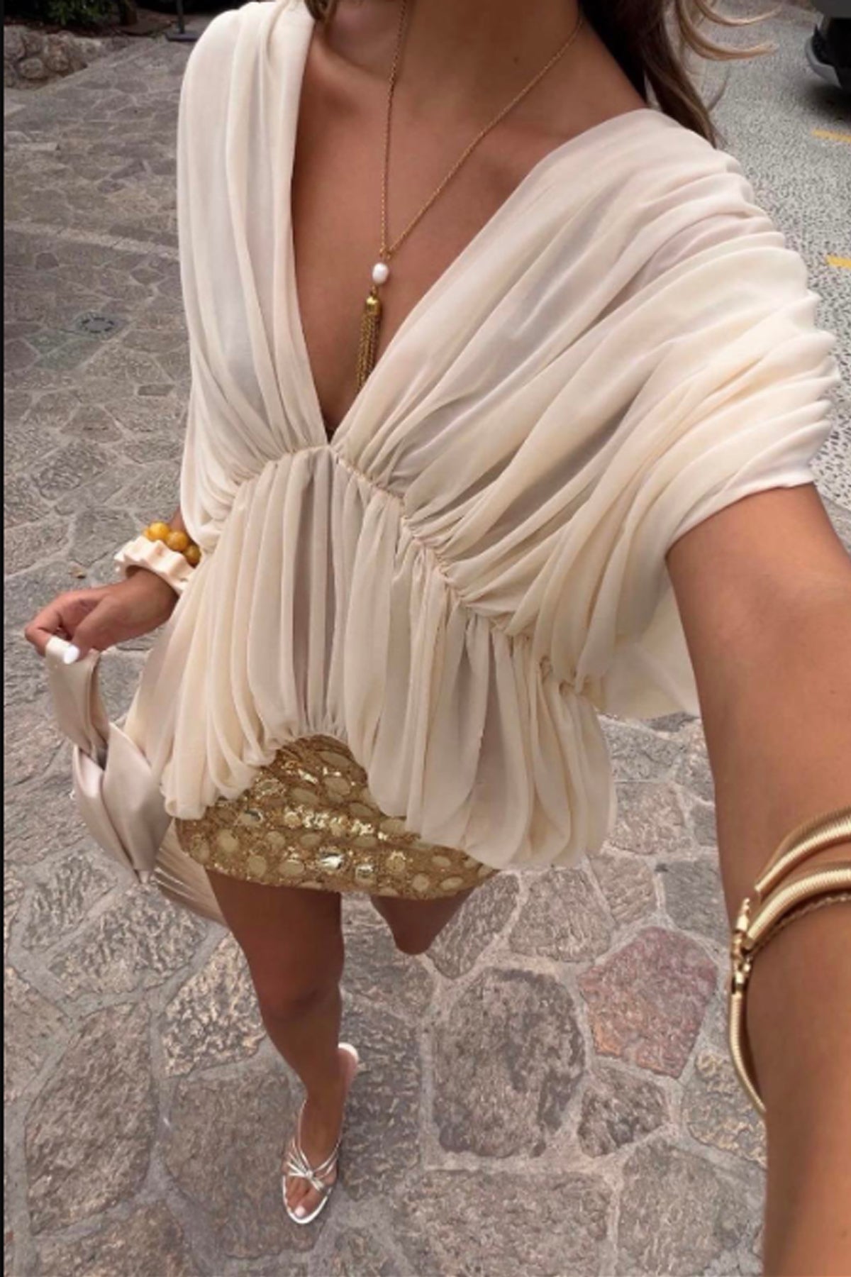 Drapeli Vizon Pinterest Şifon Bluz SY-3803-Vizon