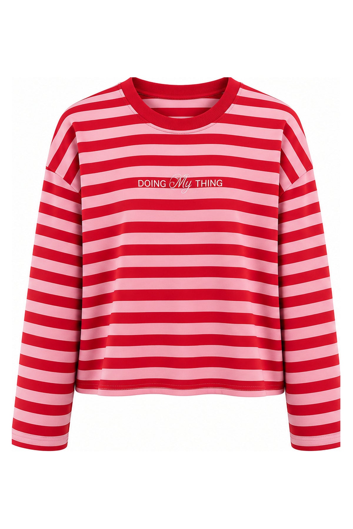Kırmızı-Pembe Çizgili Basic Sweatshirt SY-3902-Kırmızı
