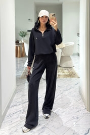 Siyah Yarım Fermuarlı Kamyoner Yaka Modal Takım SY-3587-Siyah