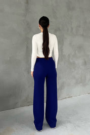 Saks Mavisi Örgü Salaş Pantolon SY-2871-Saks