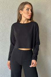 Siyah Fitilli Beli Lastikli Pantolon Ve Bluz Takım SY-1076-Siyah