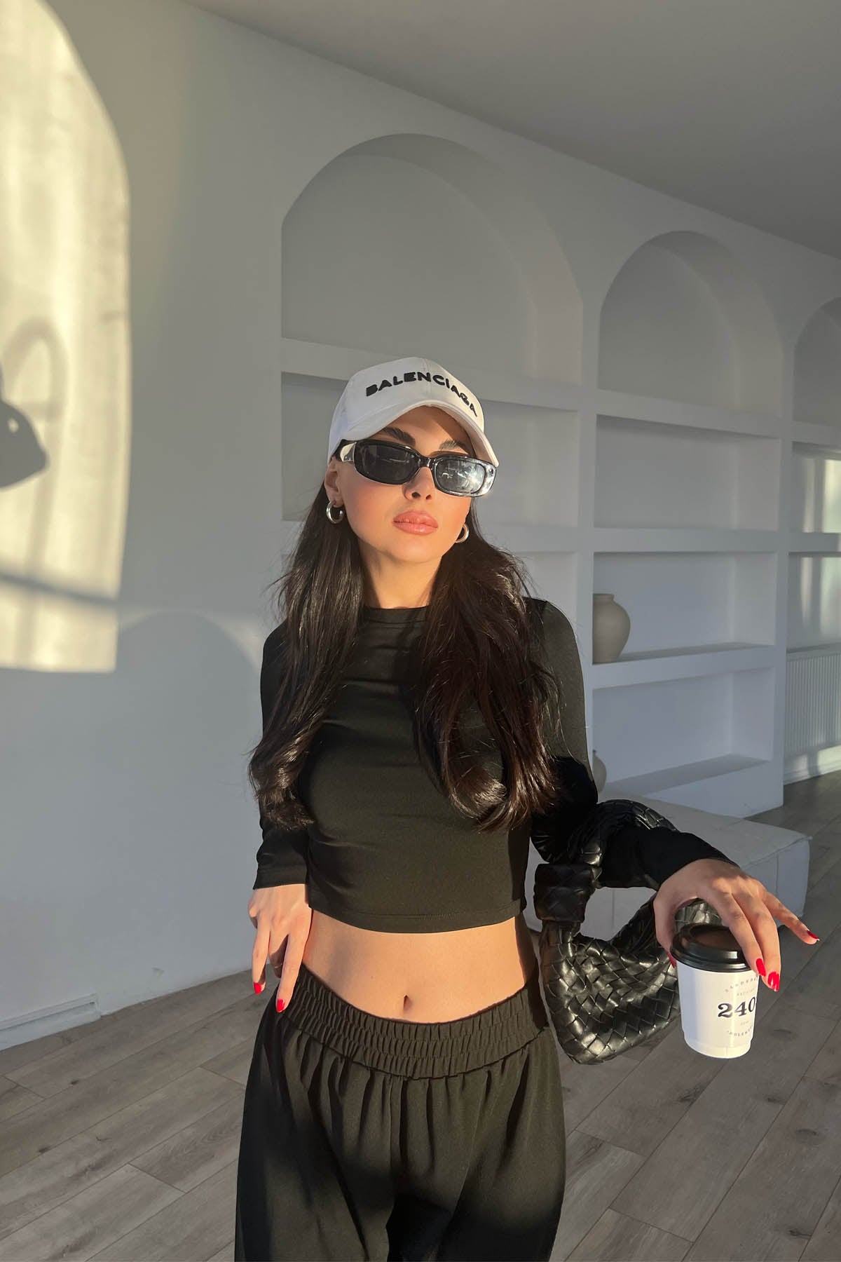 Siyah Dalkıç Kumaş Basic Jogger Crop Pantolon Takım SY-1705-Siyah