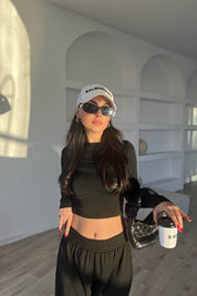 Siyah Dalkıç Kumaş Basic Jogger Crop Pantolon Takım SY-1705-Siyah