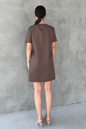 Kahve Taş Baskılı Kısa Kollu Elbise SY-2812-Kahve