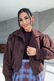 Dik Yaka Kahve Nubuk Bomber Ceket SY-3444