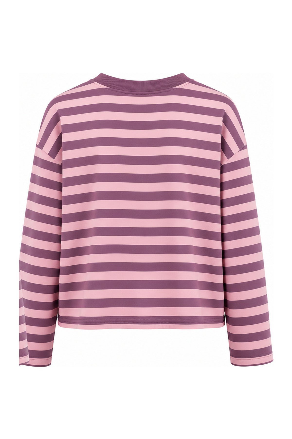 Mürdüm-Pudra Çizgili Basic Sweatshirt SY-3902-Mürdüm