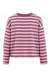 Mürdüm-Pudra Çizgili Basic Sweatshirt SY-3902-Mürdüm