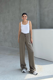 Açık Haki Leopar Desenli Jakarlı Bol Paça Pantolon SY-1686-Açık Haki