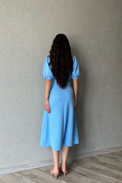 Bebe Mavi İnci Düğme Detay Elbise SY-0351-Bebe Mavi