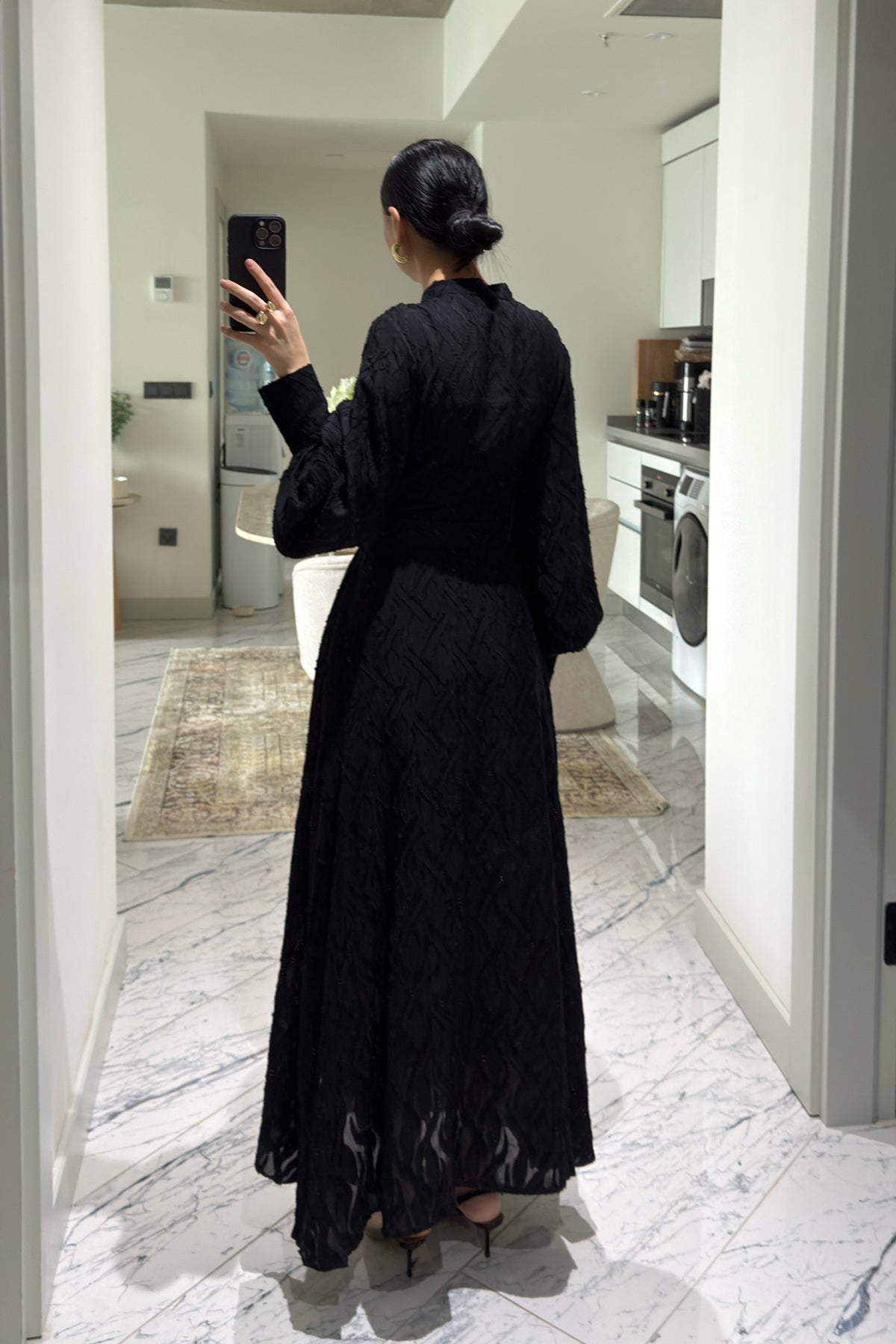 Murhpy Altın Tokalı Kemer Detaylı Jakarlı Elbise SY-2935-Siyah