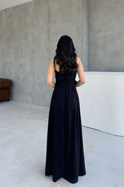 Siyah Geniş Pileli Kemerli Elbise SY-3070-Siyah