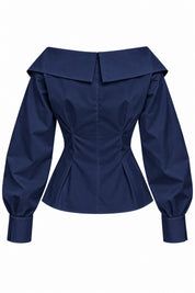 Çapraz Düğmeli Pile Detaylı Lacivert Poplin Gömlek SY-3881-Lacivert