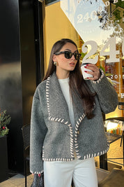 Gri Tasarım Kaşe Ceket Kaban SY-2720-Gri