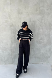 Siyah Arka Cep Detaylı Palazzo Pantolon SY-2461-Siyah