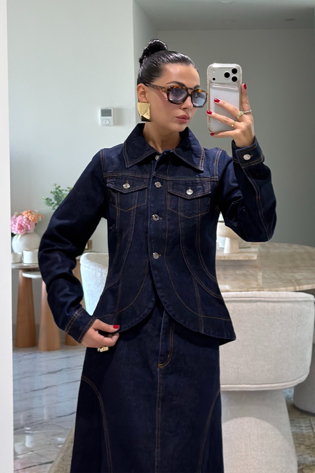 Denim Mavi Tasarım Etekli Takım SY-3854-Mavi