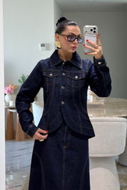 Denim Mavi Tasarım Etekli Takım SY-3854-Mavi
