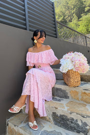 Alora Pembe Kat Kat Volanlı Elbise SY-3807-Pembe