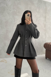 Antrasit Belden Oturmalı Kaşe Özel Üretim Ceket SY-3416-Anstarasit