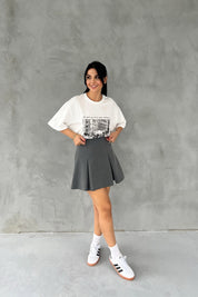 Gri Pileli Fermuarlı Mini Etek SY-2549-Gri