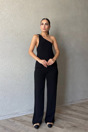 Siyah Pileli Tek Arka Cep Detaylı Pantolon SY-2343-Siyah