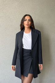Lacivert Tasarım Uzun Çizgili Blazer Ceket SY-0950-Lacivert