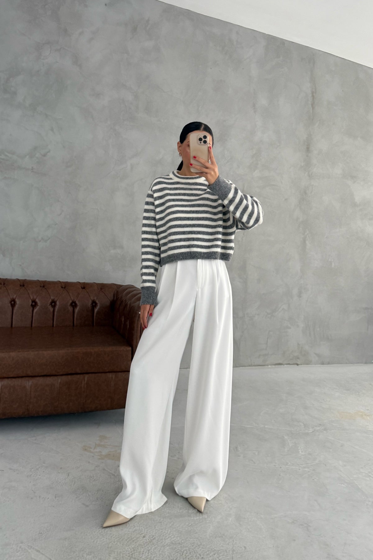 Gri Çizgili Yumuşak Triko Kazak SY-3434-Gri