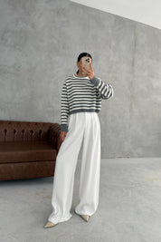 Gri Çizgili Yumuşak Triko Kazak SY-3434-Gri