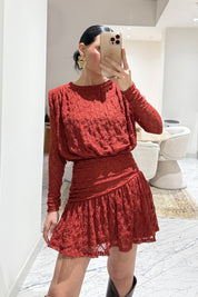 Kiremit Güpürli Midi Tasarım Elbise SY-3489-Kiremit