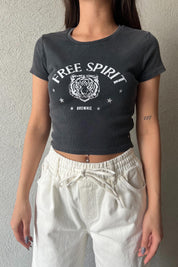 Antrasit Baskı Detaylı Yıkamalı Crop SY-1872-Antrasit