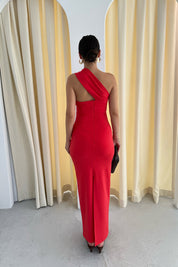 Kırmızı Tek Omuz Midi Boy Elbise SY-3296-Kırmızı