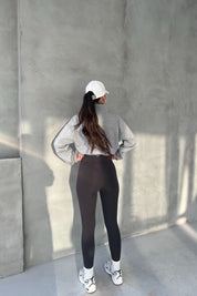 Füme Yüksek Bel Biker Uzun Tayt SY-2656-Füme