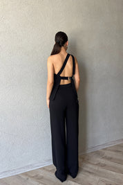 Siyah Pileli Tek Arka Cep Detaylı Pantolon SY-2343-Siyah