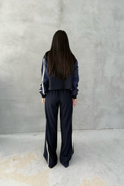 Lacivert Şerit Yazı Detaylı Yüksek Bel Pantolon SY-3392-Lacivert