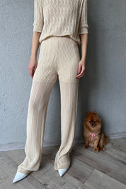 Bej Delikli Ajurlu İkili Tasarım Takım SY-0493-Bej