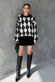 Siyah Baklava Desen Kısa Triko Kazak SY-2793-Siyah