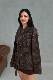 Leopar Desenli Kuşaklı Ceket SY-3403-Leopar