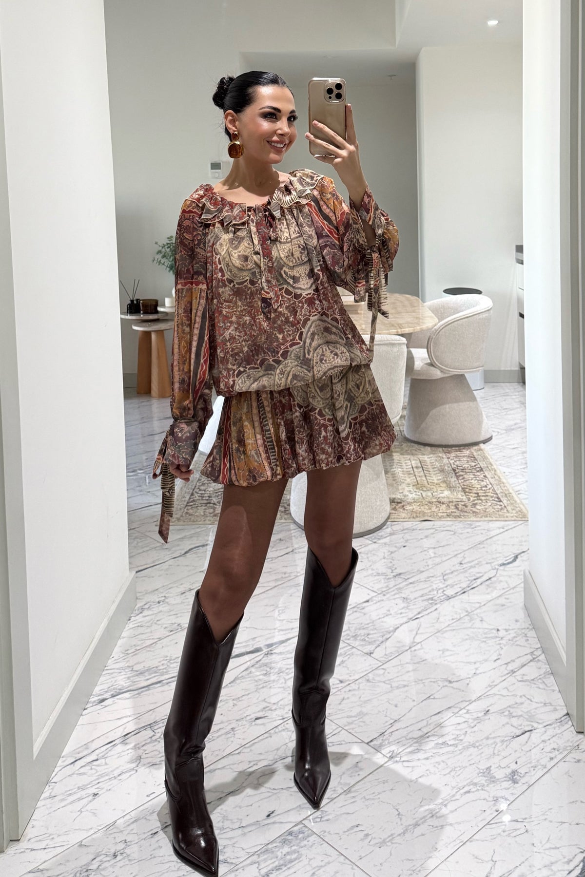 Renkli Desenli Sanremo Mini Tasarım Elbise SY-3539-Renkli