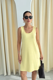 Butter yellow Modal Kısa Elbise SY-3208-Sarı