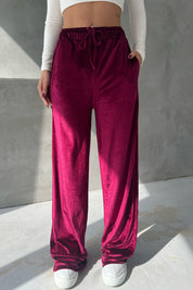 Bordo Paine Kadife Beli Lastikli Pantolon SY-2645-Bordo