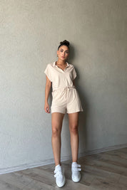 Bej Marka Model T-shirt Şort Takım SY-2254-Bej