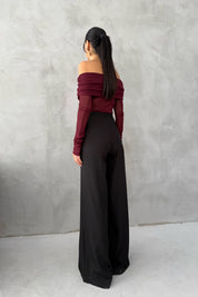 Siyah Pileli Palazzo Pantolon SY-3336-Siyah