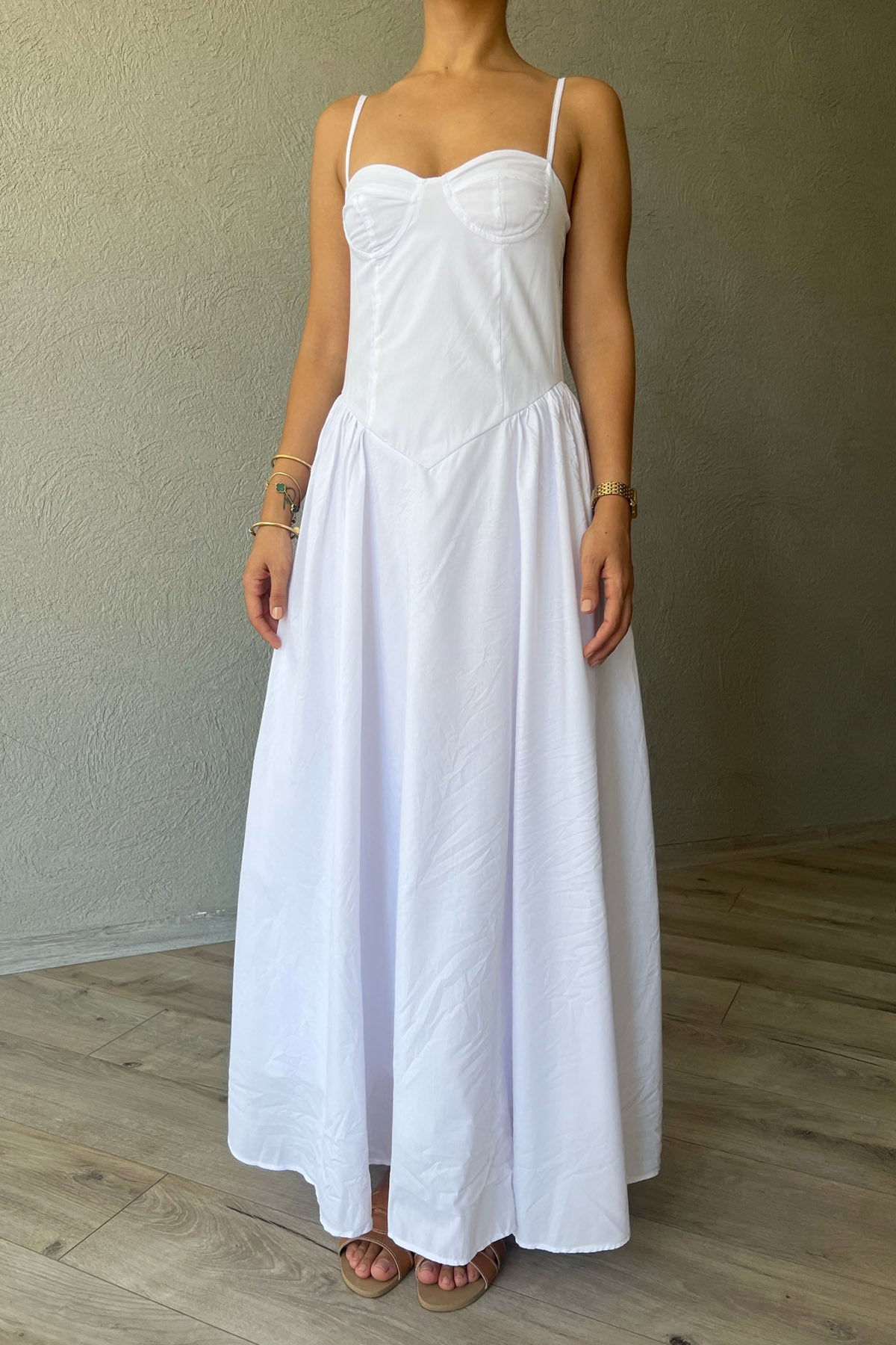 Beyaz Siena Göğüs Kulplu Elbise SY-2282-Beyaz